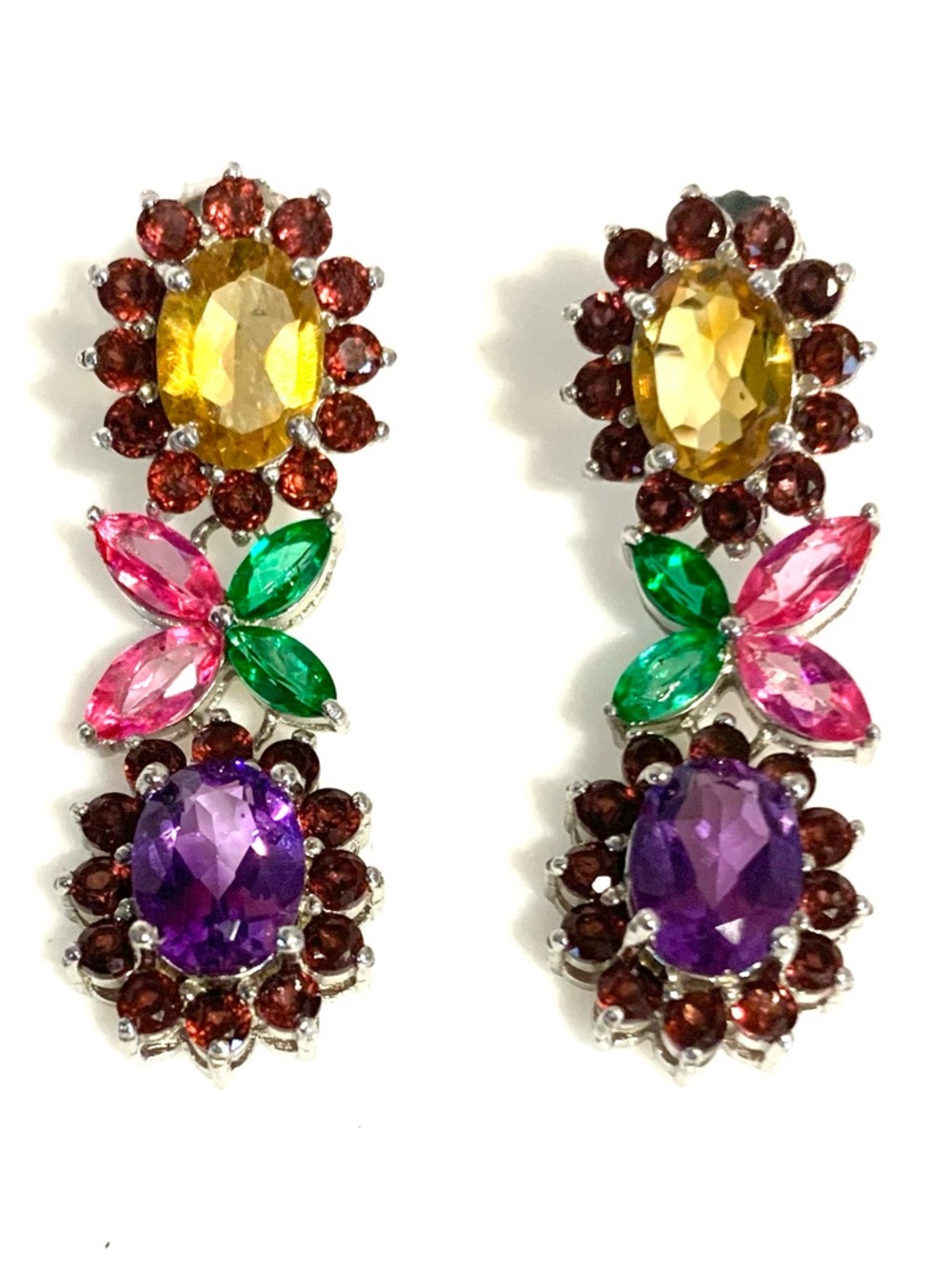 STERLING SILVER 925 MULTI-COLOR GEMSTONE DANGLE EARRING